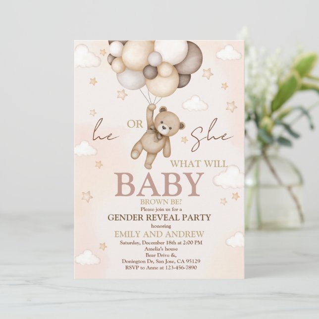 Invitation Teddy Bear Genre Revela Party (Debout devant)