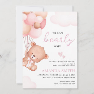 Invitation Teddy Bear Girl Baby shower Aquarelle rose