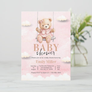 Invitation Teddy Bear Girl Baby shower, Baby shower rose