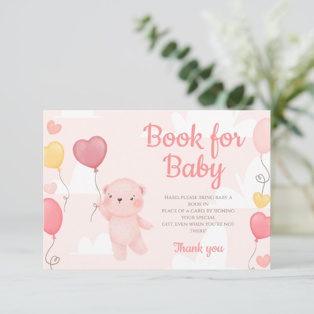 Invitation Teddy Bear Girl Baby shower Livres Pour Baby Card (Debout devant)