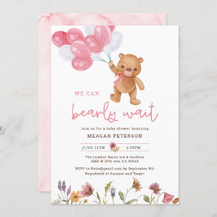 Invitation Teddy Bear Girl Nous pouvons Bearly Wait Baby show