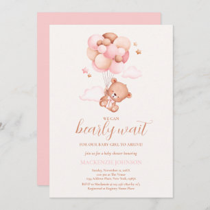 Invitation Teddy Bear Girl Rose Bearly Wait Baby shower