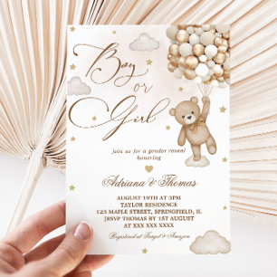Invitation Teddy Bear Gold Ballons neutres Sexe Révélation