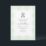 Invitation Teddy Bear Green En vichy 1er anniversaire Invitat<br><div class="desc">Célébrez le premier anniversaire de votre bébé avec cette invitation en vichy classique. Le design est en vichy et intemporel et un ours en peluche dessiné à la main. L'en-tête de script "premier anniversaire" est une image qui ne peut pas être modifiée. L'image de titre peut être redimensionnée pour correspondre...</div>