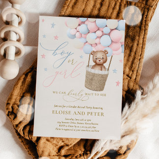 Invitation Teddy Bear Hot Air Balloon Gender Reveal Party
