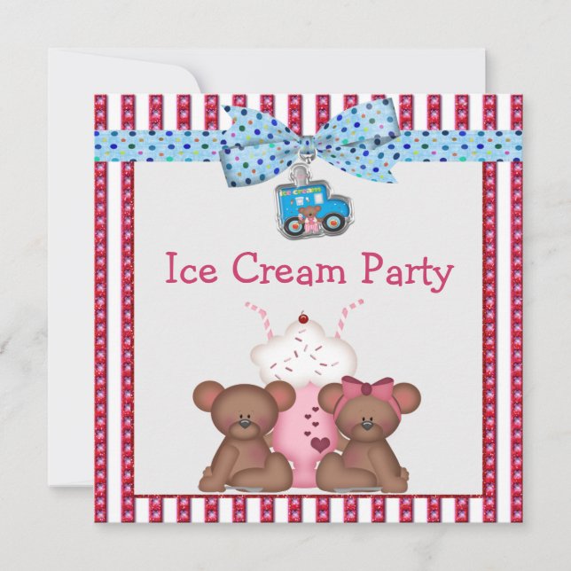 Invitation Teddy Bear Ice Cream Party (Devant)