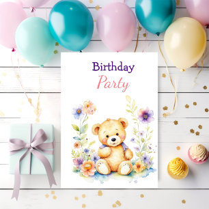 Invitation Teddy Bear in Flowers Fête d'anniversaire de fille