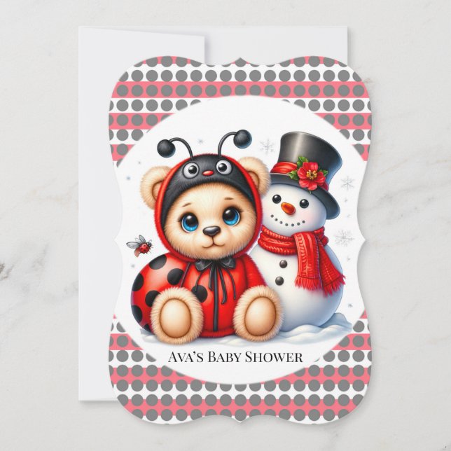 Invitation Teddy Bear Ladybug avec Baby shower Snowman (Devant)
