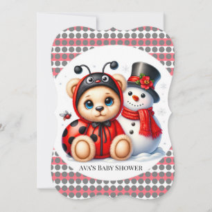 Invitation Teddy Bear Ladybug avec Baby shower Snowman