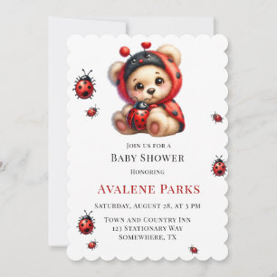 Invitation Teddy Bear Ladybug Stripes Baby shower fille