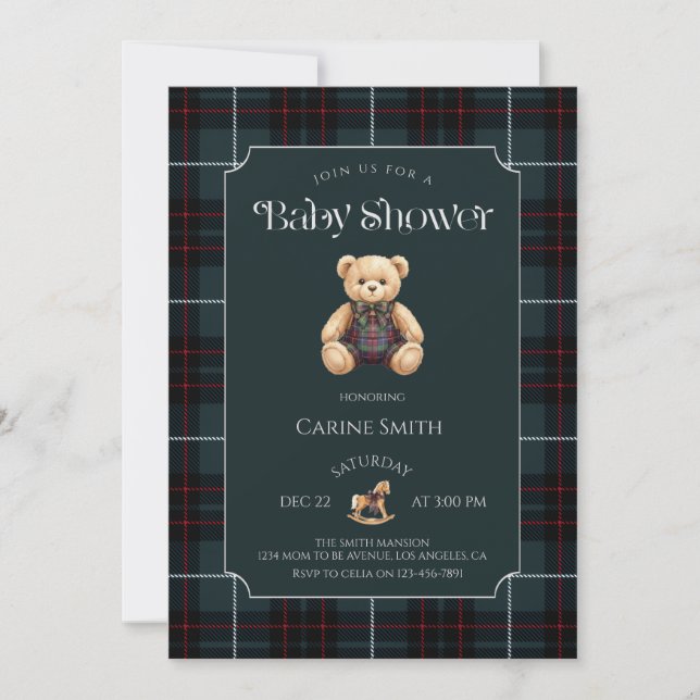 Invitation Teddy Bear Luxury Vintage Baby Shower party (Devant)