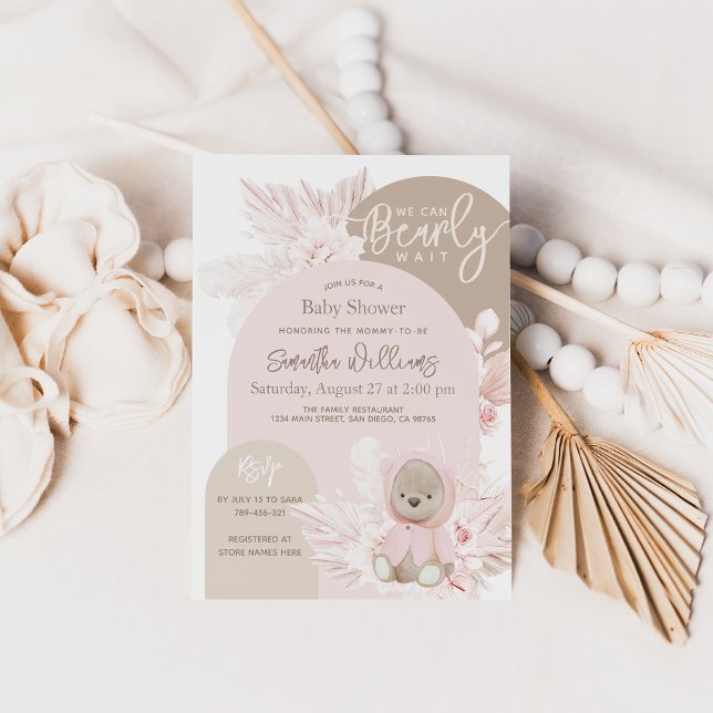 Invitation Teddy Bear Moderne Boho Girl Baby shower (Créateur téléchargé)