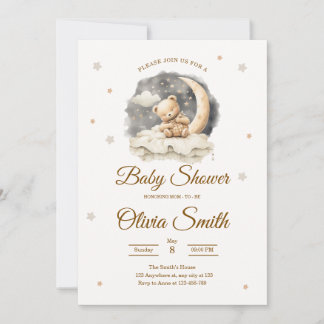 Invitation Teddy Bear Moon & Stars Neutral Baby Shower