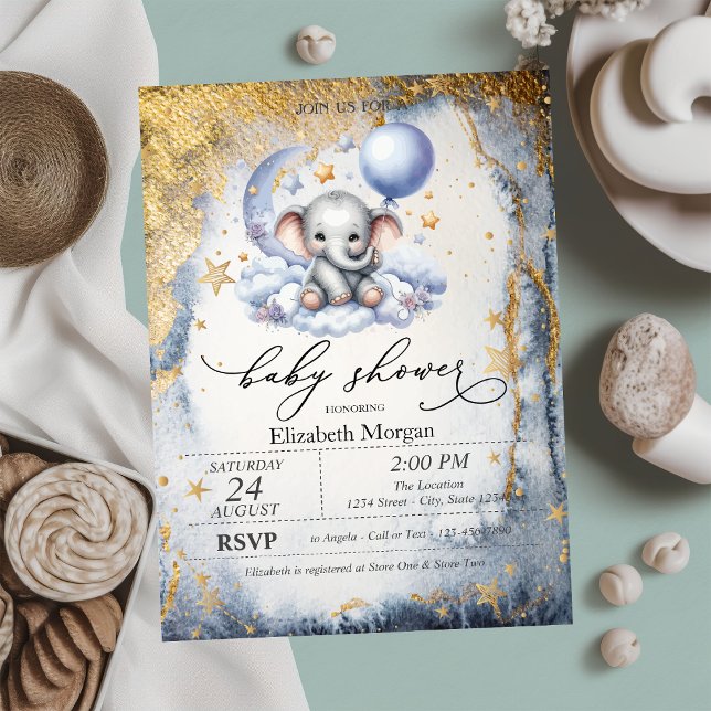 Invitation Teddy Bear Moon, Stars Watercolor Baby shower (Créateur téléchargé)
