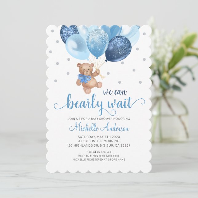 Invitation Teddy Bear Nous Pouvons Attendre Baby shower (Debout devant)