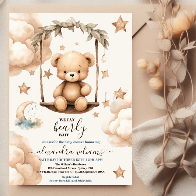 Invitation Teddy Bear Nous Pouvons Attendre Baby shower (Créateur téléchargé)