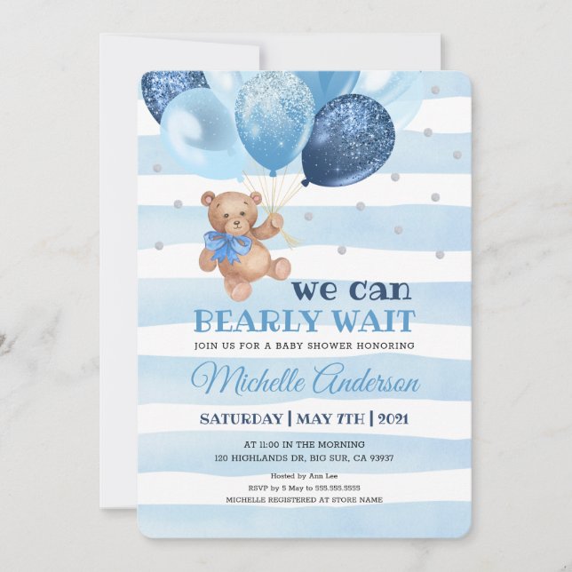 Invitation Teddy Bear Nous Pouvons Attendre Baby shower (Devant)