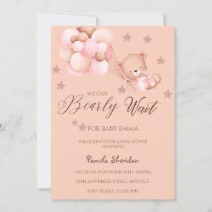 Invitation Teddy Bear Nous Pouvons Attendre Jeune Fille Baby