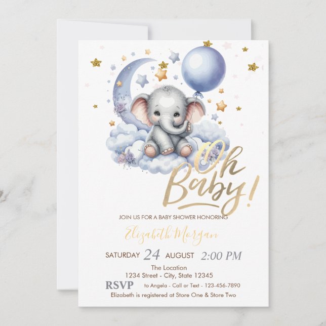 Invitation Teddy Bear Nuages Étoiles Baby shower de ballon (Devant)