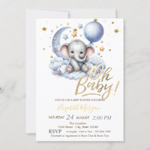 Invitation Teddy Bear Nuages Étoiles Baby shower de ballon