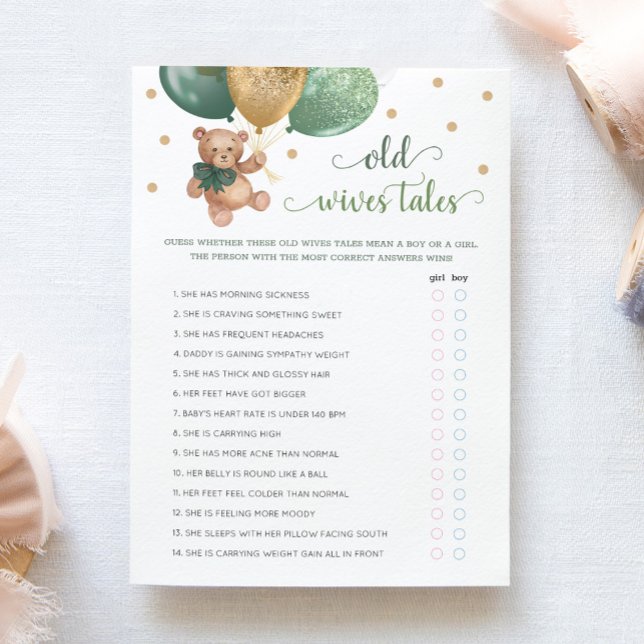 Invitation Teddy Bear Old Wives Tales Gender Reveal Baby Card (Créateur téléchargé)