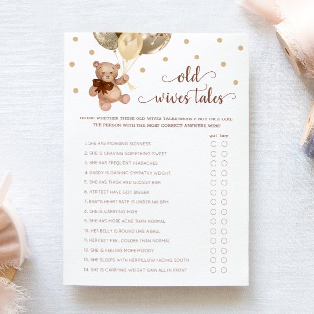 Invitation Teddy Bear Old Wives Tales Gender Reveal Baby Card (Créateur téléchargé)