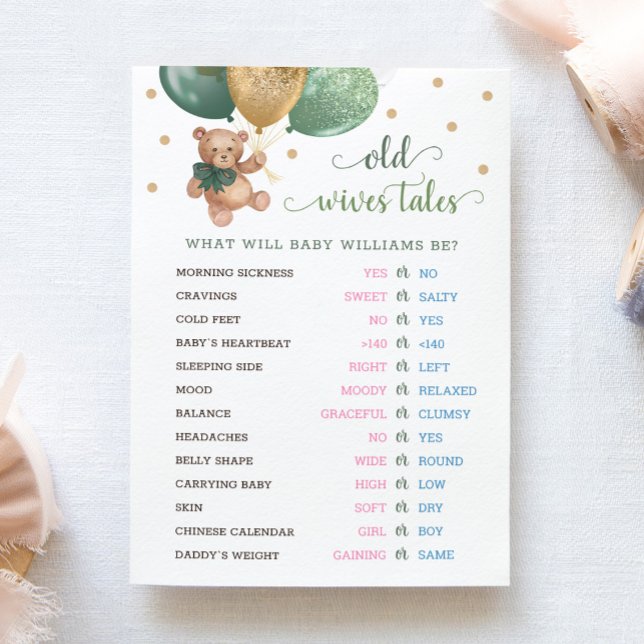 Invitation Teddy Bear Old Wives Tales Gender Reveal Baby Card (Créateur téléchargé)
