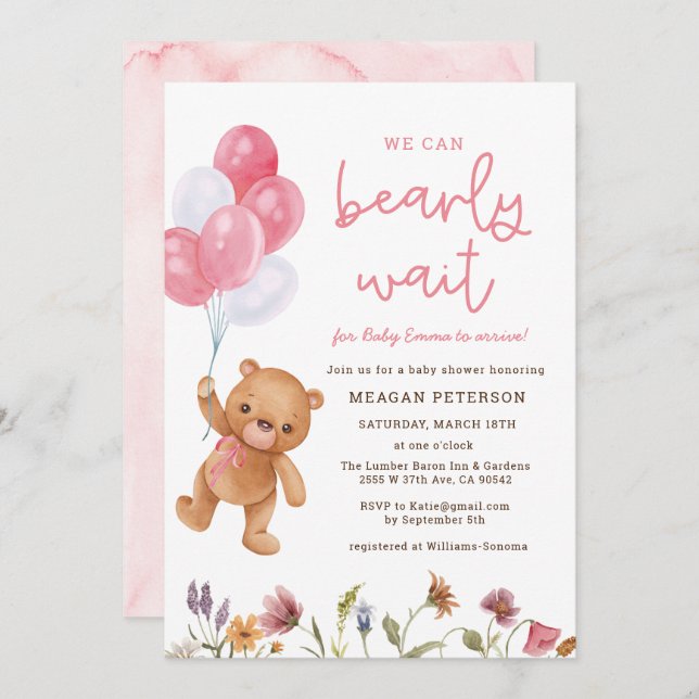 Invitation Teddy Bear On Peut Attendre Un Baby shower De Fill (Devant / Derrière)