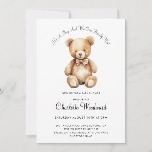 Invitation Teddy Bear On Peut Attendre Un Baby shower Garçon