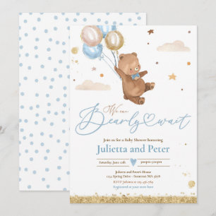 Invitation Teddy Bear On Peut Attendre Un Baby shower Garçon