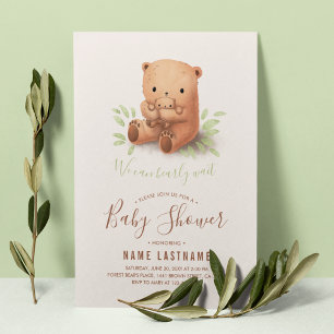 Invitation Teddy Bear On Peut Attendre Un Baby shower Neutre