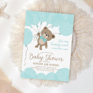 Invitation Teddy Bear On Peut Attendre Un Garçon Baby shower 