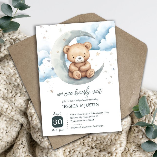 Invitation Teddy Bear Over the Moon Baby shower (Créateur téléchargé)