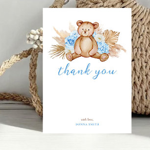 Invitation Teddy Bear Pampas Grass Baby Merci plat