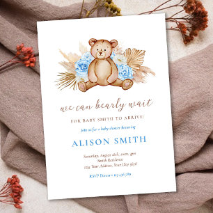 Invitation Teddy Bear Pampas Grass Bearly Wait Baby shower