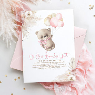 Invitation Teddy Bear Pastel Brown rose Boho Girl Baby shower