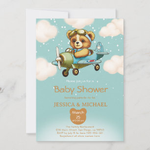 Invitation Teddy Bear Petit Baby shower d'avion pilote