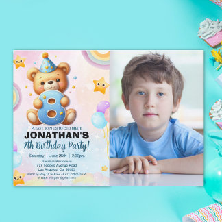 Invitation Teddy Bear Photo Birthday 8 for Boys