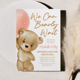 Invitation Teddy Bear Pink Nous Pouvons Bearly Wait Baby show