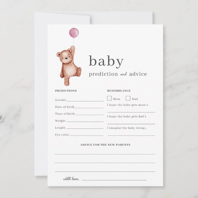 Invitation Teddy Bear Pink Prédiction et conseil Baby shower (Devant)