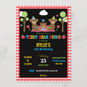 Invitation Teddy Bear Pique-nique 1er anniversaire Fête Garço