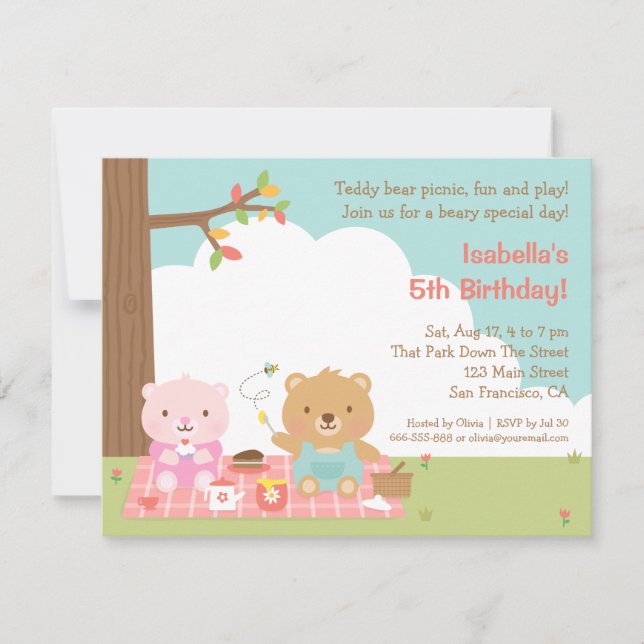Invitation Teddy Bear Pique-nique Anniversaire de enfant Invi (Devant)
