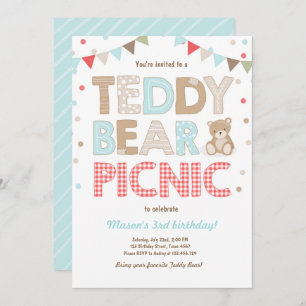 Invitation Teddy Bear Pique-nique anniversaire garçon Invitat