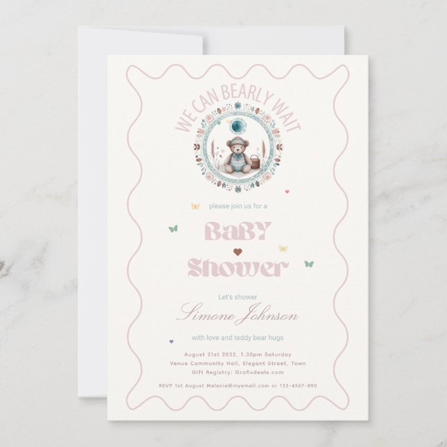 Invitation Teddy Bear Pique-nique Boho Baby shower Thème Fill (Devant)