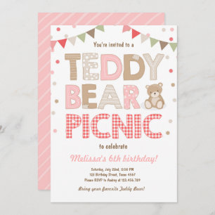 Invitation Teddy Bear Pique-nique Fille anniversaire Invitati