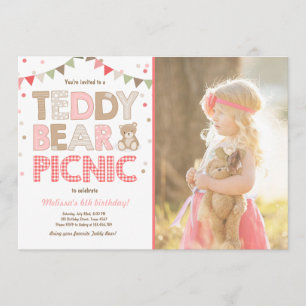 Invitation Teddy Bear Pique-nique Fille anniversaire Invitati
