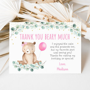 Invitation Teddy Bear Pique-nique rose floral Merci d'anniver