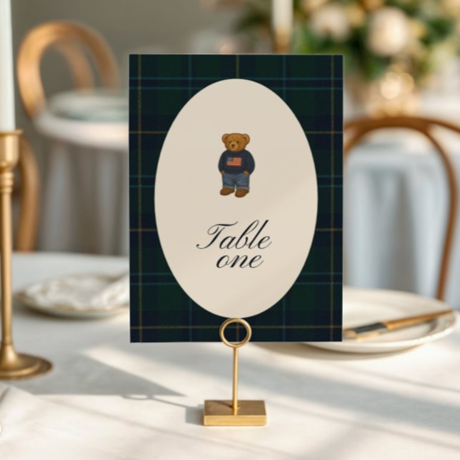 Invitation Teddy Bear Polo Baby Shower Table Number Card (Créateur téléchargé)