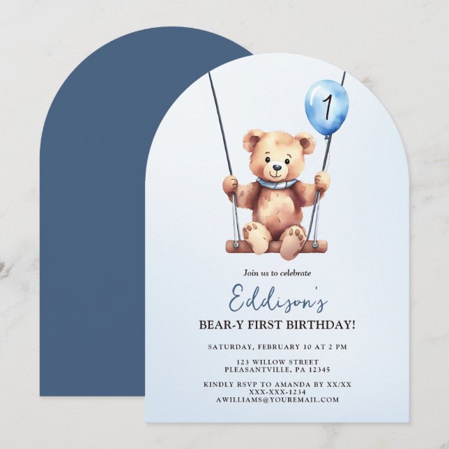 Invitation Teddy Bear Premier anniversaire (Devant / Derrière)