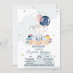 Invitation Teddy Bear présente le Baby shower des nuages
